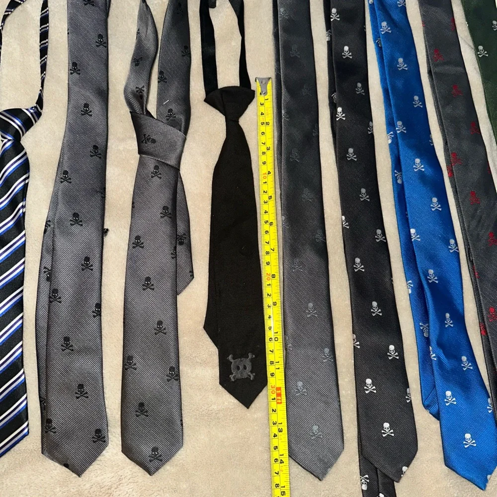 13 youth kids ties clip on, regular skulls gray, black blue red green teal